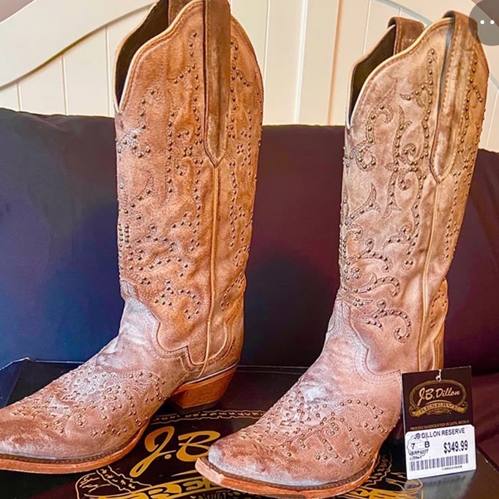 J.B. Dillon Women's tan embroidered and studded cowboy boots